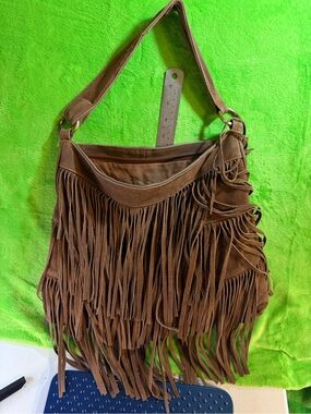 Boho Brown Suede Fringe Hobo Shoulder Bag Slouchy Western Hippie Festival Purse